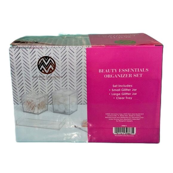 Macbeth Collection Silver Glitter Beauty Essentials Organizer Set 2 Jars & Tray - Picture 9 of 11